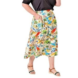 St. John's Bay Tropical Midi Skirt Women PL Ivory New Cotton Island Print